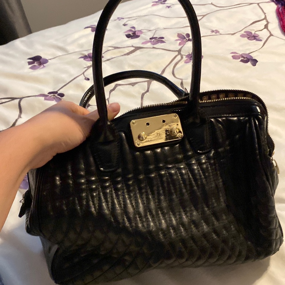 Black Faux-Leather Structured Satchel